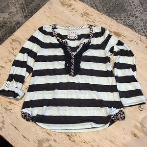 Like New—Anthropologie “9-H15 S’CL” L/S  Grey Striped Top, Size Medium